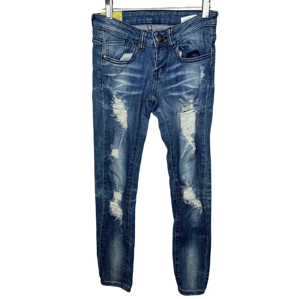 Machine Distressed Blue Wash Skinny Jeans Women Size 25 Italy Made